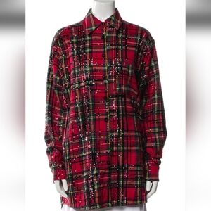 Like New LaQuan Smith ASOS Design Red Plaid W/ Black Sequin Overshirt Or Shacket